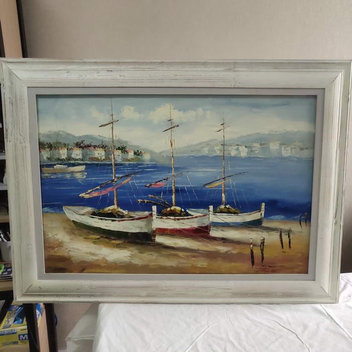帆船油画一幅 带框高81*宽112cm